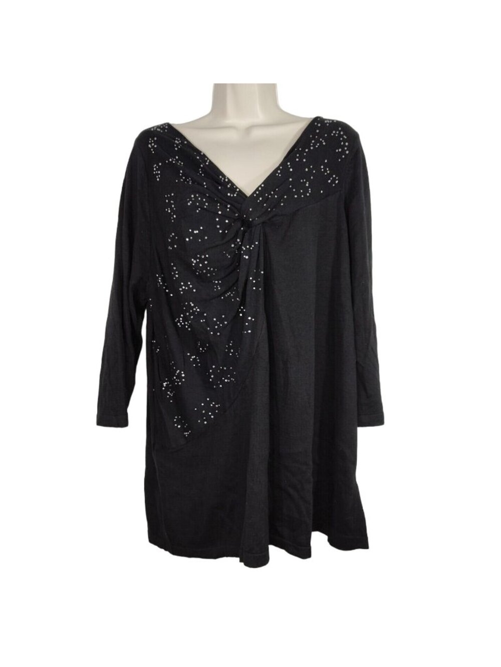 Lane Bryant Black Rhinestone Studded Knit Top Sweater Women Size 18 20 3/4 Slv - Picture 1 of 6